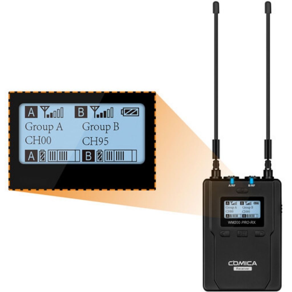 Microfono Omni inalámbrico Lavalier  Comica Audio CVM-WM200A para montaje en cámara para 2 personas (520.0 a 578.5 MHz)
