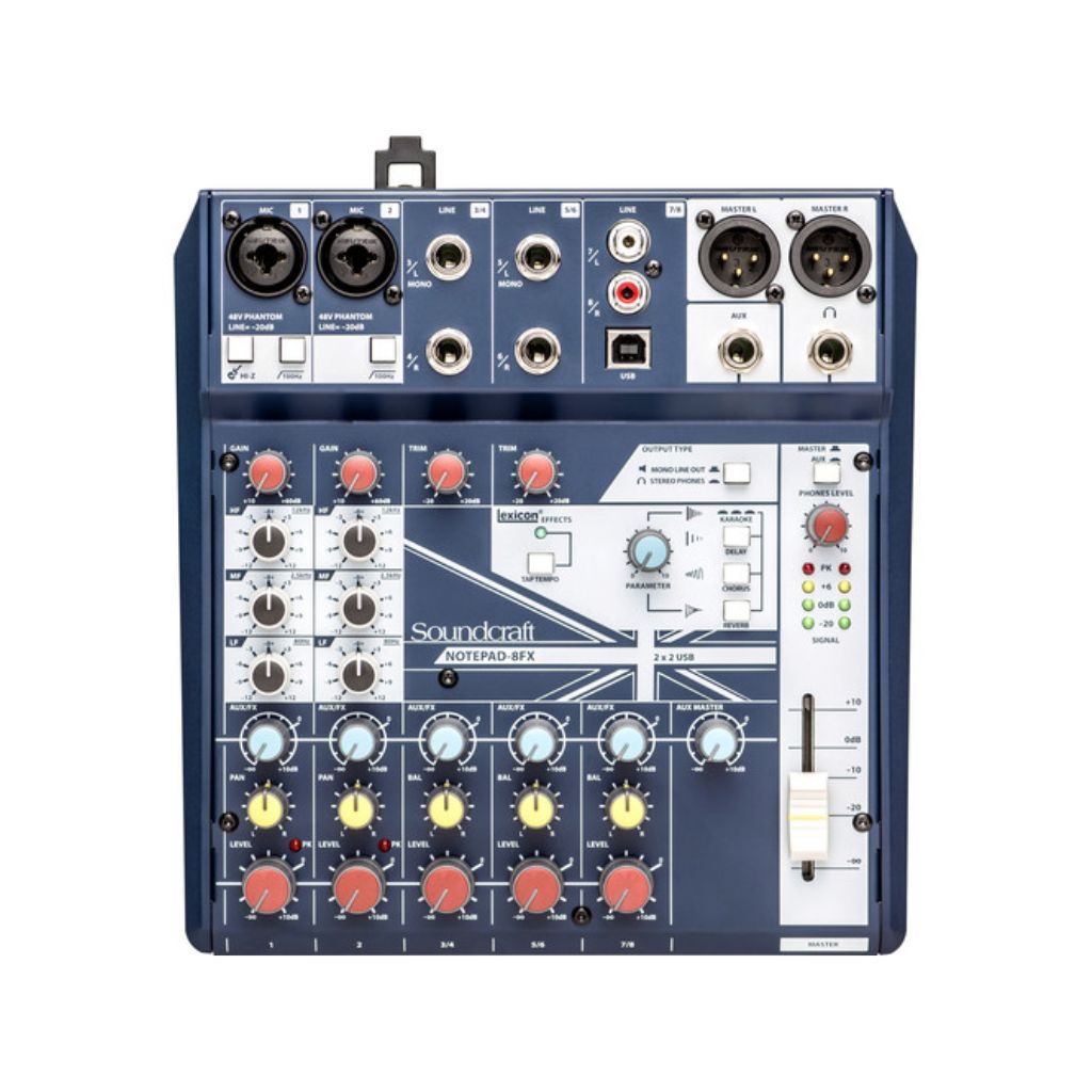 Consola de mezclas analógica de formato pequeño Soundcraft Notepad-8FX con E/S USB y efectos Lexicon
