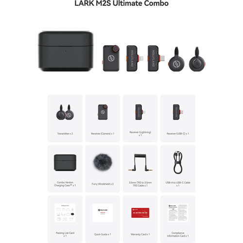 Micrófono inalámbrico Hollyland LARK M2S Ultimate Combo para 2 personas, compatible con cámaras y dispositivos móviles (2,4 GHz, gris espacial)