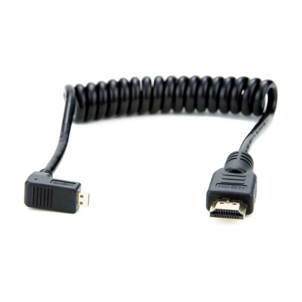 Cable Micro-HDMI a HDMI en espiral de ángulo recto Atomos (11,8 a 17,7")