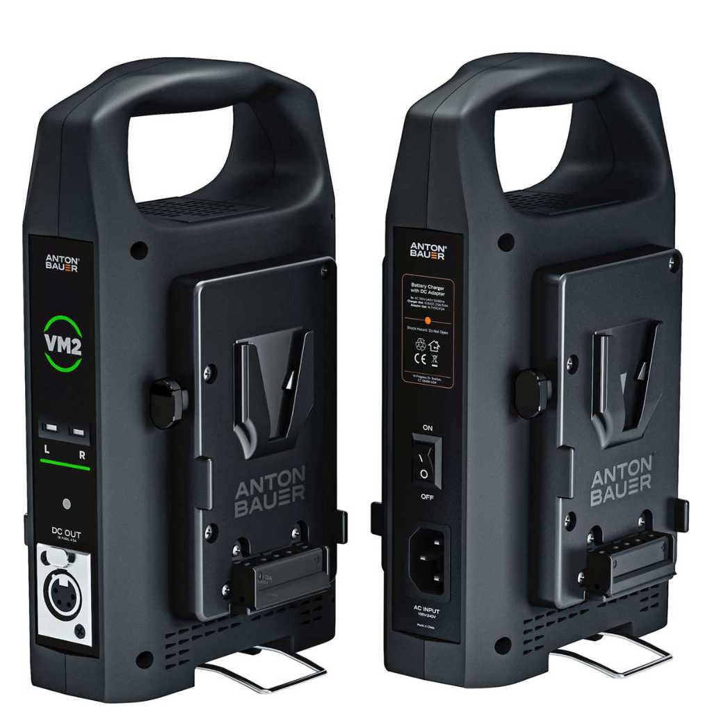Cargador de doble bahía Anton/Bauer VM2 con salida XLR de 4 pines (montaje en V)