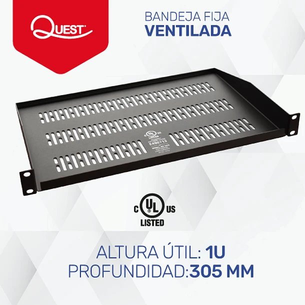 Bandeja ventilada 19" x 12"/1U /Color negro/ soporta 10Kg (20Lbs)