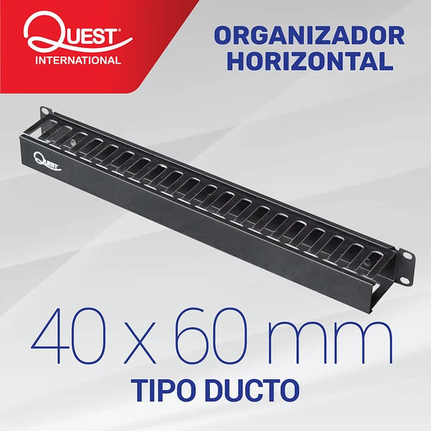 Organizador Horizontal 1 U / Tipo Ducto / 40mmX 60mm / Plastico / Negro
