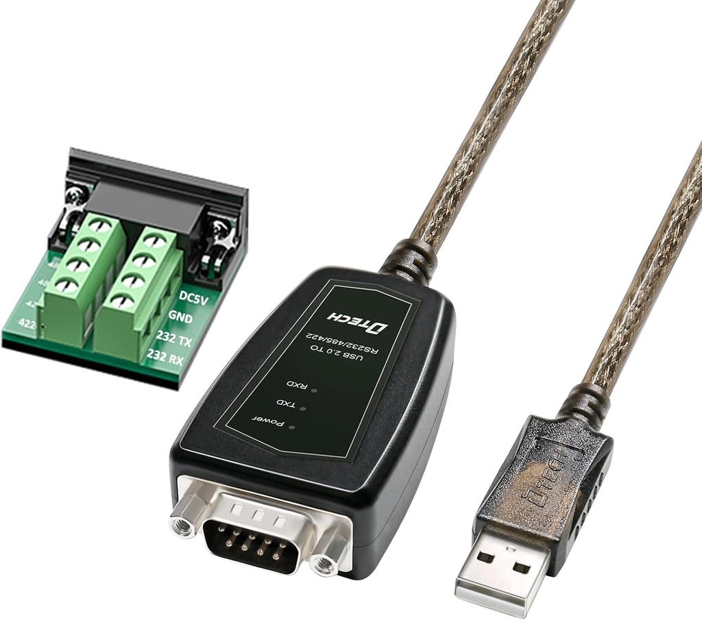 Adaptador USB a serie RS422 RS485 R232 a cable USB (interfaz 3 en 1) soporta CC 5V con placa de ruptura luces LED para dispositivos de control multitipo, Windows 11, 10, 8, 7, XP Mac (1.5 pies)