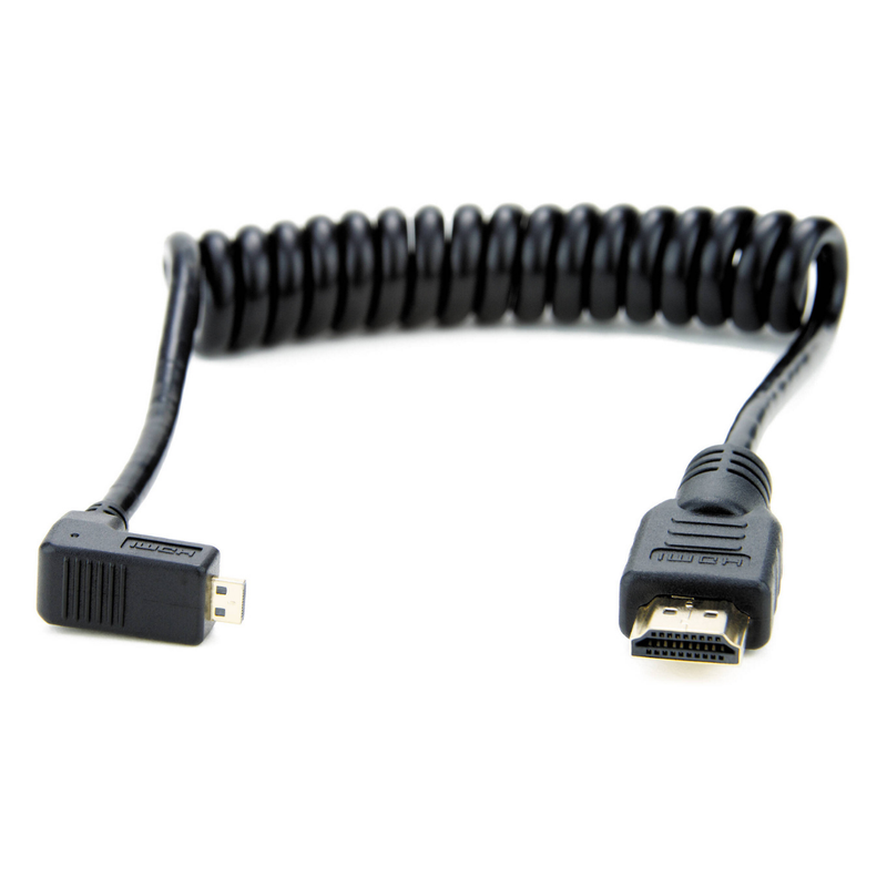 Cable Micro-HDMI a HDMI en espiral de ángulo recto Atomos (11,8 a 17,7")