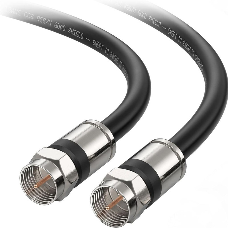 Cable Matters CL2 Cable coaxial con blindaje cuádruple (cm) clasificado para empotrar en la pared (cable RG6, cable coaxial) en negro de 1 pie