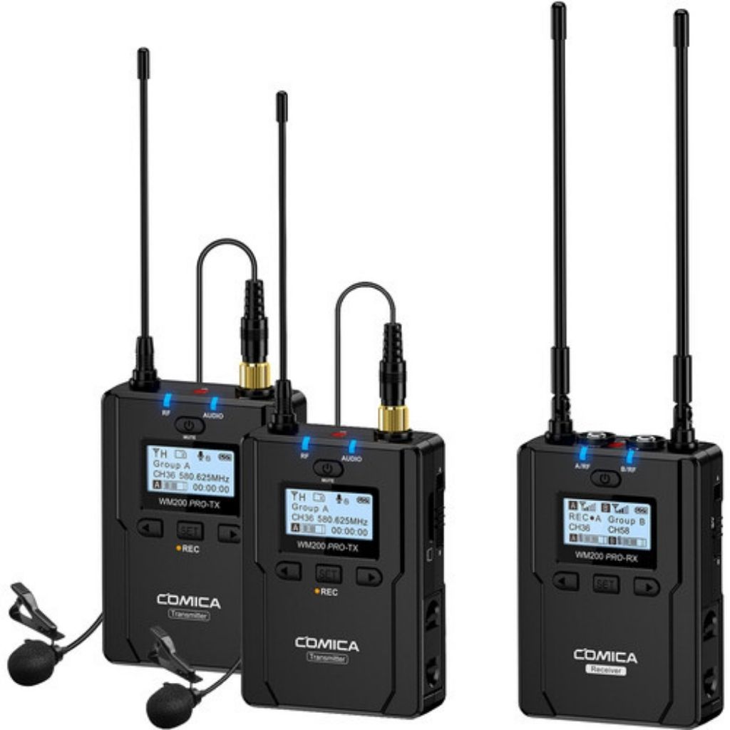 Microfono Omni inalámbrico Lavalier  Comica Audio CVM-WM200A para montaje en cámara para 2 personas (520.0 a 578.5 MHz)