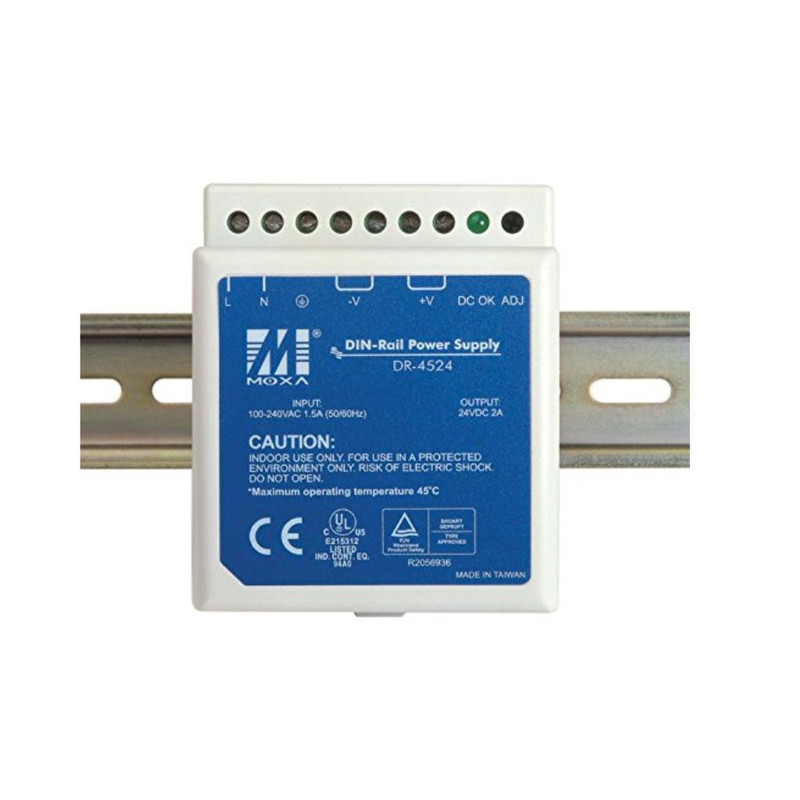 Fuente de alimentación  DR-4524 MEANWELL para carril DIN, Entrada: 85-264Vca.Salida: 24Vcc. 2A.Potencia: 48W..