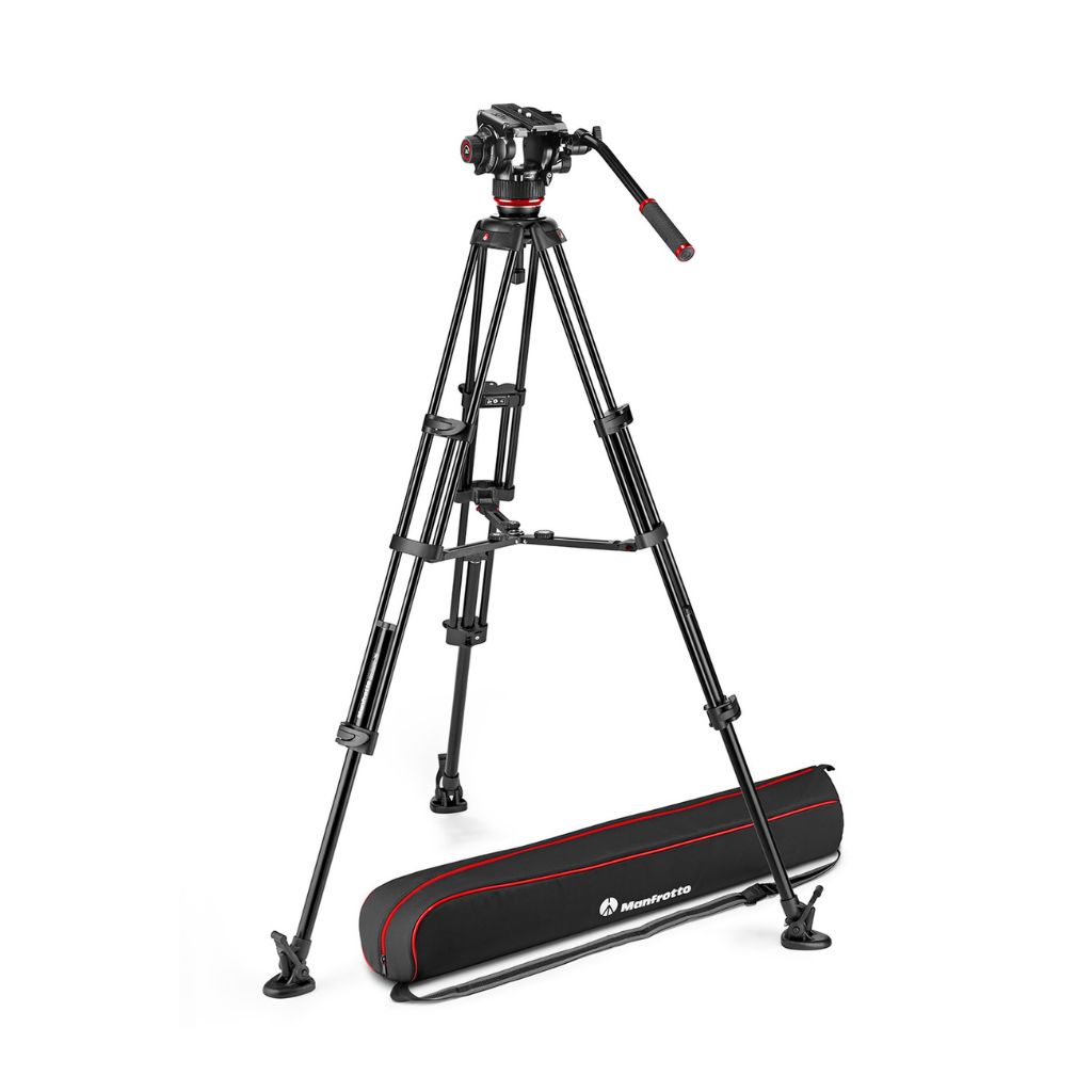 Tripode con Cabezal de vídeo fluido Manfrotto 504X y trípode de aluminio MVTTWINMA con esparcidor de nivel medio