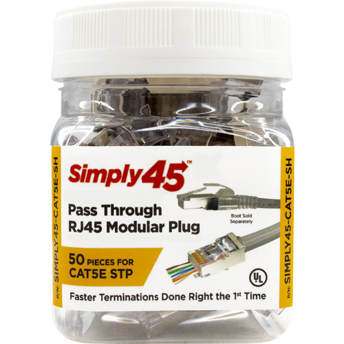 [S45-1550] Conector modular de paso RJ45 blindado STP Cat 5e Simply45 (envase de 50 unidades)