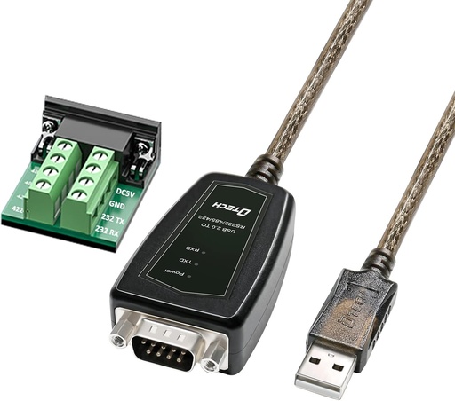 [B09MZDLBTC] Adaptador USB a serie RS422 RS485 R232 a cable USB (interfaz 3 en 1) soporta CC 5V con placa de ruptura luces LED para dispositivos de control multitipo, Windows 11, 10, 8, 7, XP Mac (1.5 pies)