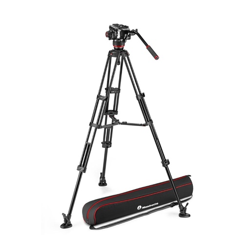 [MVK504XTWINMA] Tripode con Cabezal de vídeo fluido Manfrotto 504X y trípode de aluminio MVTTWINMA con esparcidor de nivel medio