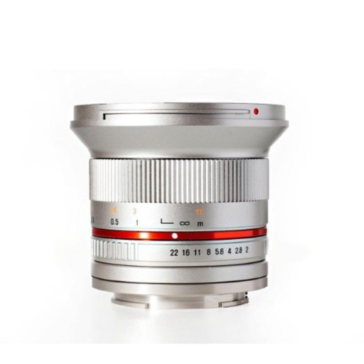 [RK12M-E-SIL] Lente Rokinon 12mm f / 2.0 NCS CS para Sony E-Mount (Plateado)