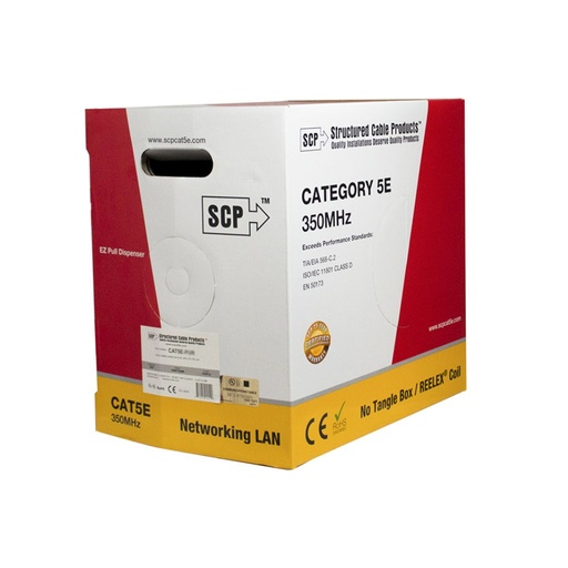 [SCP-CAT5E-SH-BK-PIE] Cable de red CAT5E blindado 350 MHz 24 AWG SOLID BC, 4PR, F/UTP, UL CMR, ANSI/TIA 568.2-D, ISO/IEC 11801 CLASS D, PVC JKT- BLACK- 1000FT/305M BOX